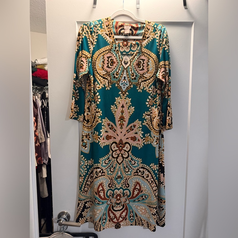 Chicos Bohemian Teal and Brown Dress